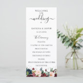 Bourgondische Blush Navy Waterverf Bloemen Bruilof Programmakaart (Staand voorkant)