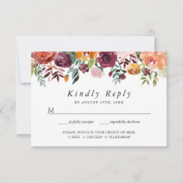 Bourgondische Blush Oranje Bloemige Huwelijks RSVP Kaartje