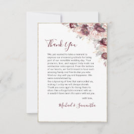 Bourgondische Blush Pioen en Rozen Bruiloft Bedankkaart