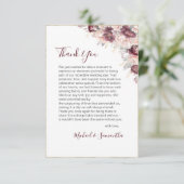 Bourgondische Blush Pioen en Rozen Bruiloft Bedankkaart (Staand voorkant)