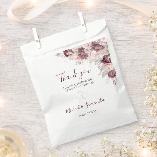 Bourgondische Blush Pioen en Rozen Bruiloft Bedankzakje (Geknipt)