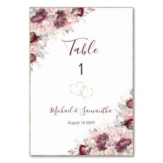 Bourgondische Blush Pioen en Rozen Bruiloft Kaart (Voorkant)