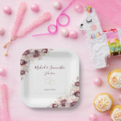 Bourgondische Blush Pioen en Rozen Bruiloft Papieren Bordje (Feest)