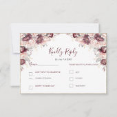 Bourgondische Blush Pioen en Rozen Bruiloft RSVP Kaartje (Voorkant)