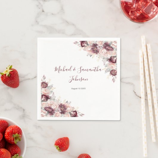 Bourgondische Blush Pioen en Rozen Bruiloft Servet (Insitu)