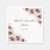 Bourgondische Blush Pioen en Rozen Bruiloft Servet (Voorkant)