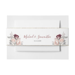 Bourgondische Blush Pioen en Rozen Bruiloft Uitnodigingen Wikkel