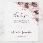 Bourgondische Blush Pioen en Rozen Bruiloft Wijn Etiket (Enkel label)