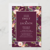 Bourgondische Blush Roze Aquarel Bloem Bruiloft Kaart (Voorkant)