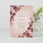 Bourgondische Blush Rozen Bruiloft Kaart (Staand voorkant)
