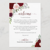 Bourgondische Blush Rozen Trouw Welkom & Reisprogr Programmakaart (Voorkant)