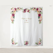 Bourgondische Blush Saffraan Bloemen Bruiloft Foto Wandkleed (Voorkant)