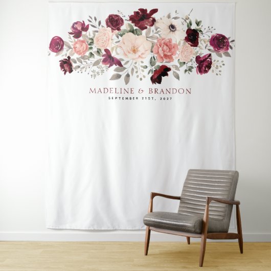 Bourgondische Blush Trouwachtergrond Wandkleed (In situ)