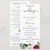 Bourgondische Blush Waterverf Bloemen Bruiloft Programmakaart (Voorkant / Achterkant)