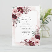 Bourgondische Blush Waterverf Herfst Bruiloft Kaart (Staand voorkant)