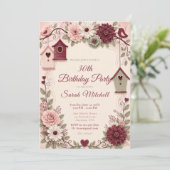 Bourgondische Blush Winter Verjaardagsfeest Kaart (Staand voorkant)
