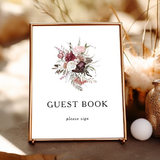 Bourgondische Boho Bloem Gastensign Poster