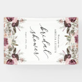 Bourgondische Boho Bloemachtige Bruiloftsdouche Spandoek (Horizontaal)
