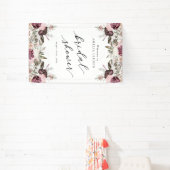 Bourgondische Boho Bloemachtige Bruiloftsdouche Spandoek (Insitu)