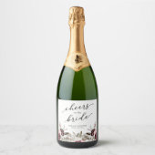 Bourgondische Boho Bloemachtige Bruiloftsdouche Sparkling Wijnetiket (Voorkant)