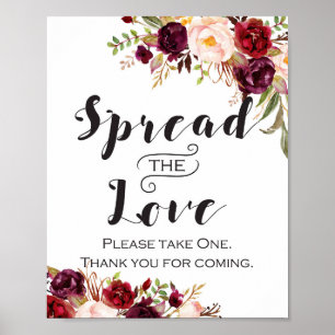 Bourgondische Boho Bloemen Bord - Verspreid de Lie Poster