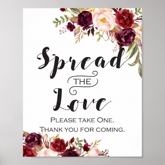 Bourgondische Boho Bloemen Bord - Verspreid de Lie Poster (Voorkant)