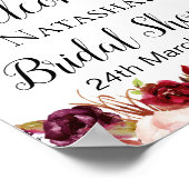 Bourgondische Boho Bloemen Bord - Welkom Bord Poster (Hoek)