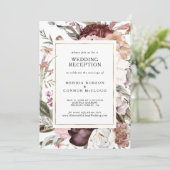 Bourgondische Boho Bloemen Bruiloftsreceptie Uitno Kaart (Staand voorkant)