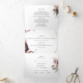 Bourgondische Boho bloemenbruiloft alles in één dr Drieluik Uitnodiging (Binnen)