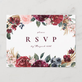 Bourgondische boho bloemenrustieke bruiloft RSVP Uitnodiging Briefkaart