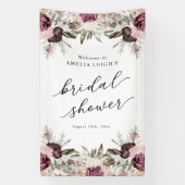 Bourgondische Boho Bloemige Bruiloft Feest Spandoek (Verticaal)