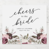 Bourgondische Boho Bloemige Bruiloft Feest Sparkling Wijnetiket (Enkel label)