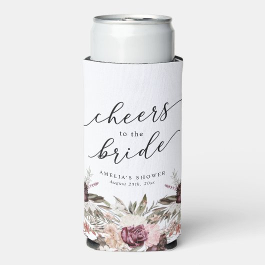 Bourgondische Boho Bloemige Bruiloftsdouche Seltzer Blikjeskoeler (Seltzer Voorkant)