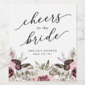 Bourgondische Boho Bloemige Bruiloftsontvangst Wijn Etiket (Enkel label)