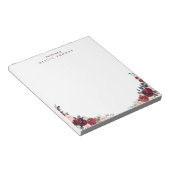 Bourgondische boho bloemige gepersonaliseerde brie notitieblok (Schuin)