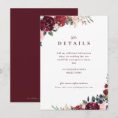 Bourgondische boho bloemige rustieke trouwdetails informatiekaartje (Voorkant / Achterkant)