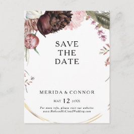 Bourgondische Boho Bloemige Save The Date Postkaar Uitnodiging Briefkaart