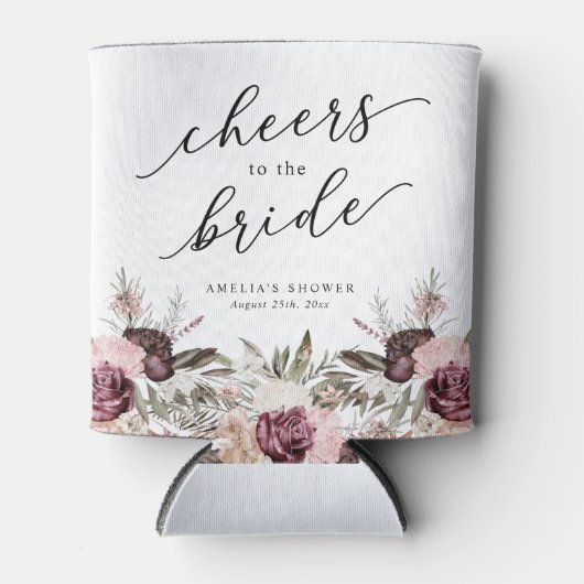 Bourgondische Boho Bloemrijke Bruiloft Feest Blikjeskoeler (Voorkant)