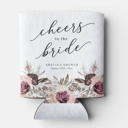 Bourgondische Boho Bloemrijke Bruiloft Feest Blikjeskoeler (Achterkant)