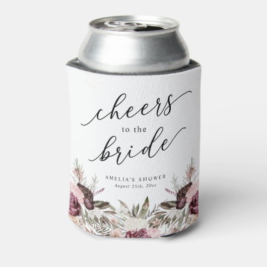 Bourgondische Boho Bloemrijke Bruiloft Feest Blikjeskoeler (Blikje Achterkant)