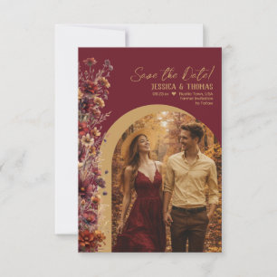 Bourgondische Boho Chic Wilde Bloemen Boog Huwelij Save The Date