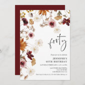 Bourgondische Boho Herfst Bloem 40e Verjaardag Kaart (Voorkant / Achterkant)