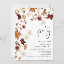 Bourgondische Boho Herfst Bloem 40e Verjaardag Kaart