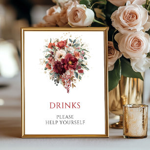 Bourgondische Boho Herfst Bloemen Dranken Tafel Si Poster