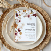 Bourgondische Boho-herfst bloemige trouwkaart Kaart