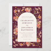 Bourgondische Boho Herfst Wildflower Wedding Kaart (Voorkant)