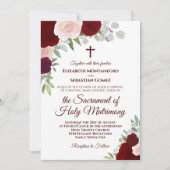 Bourgondische Boho Rozen Katholieke QR Code Trouwe Kaart (Voorkant)