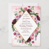 Bourgondische Boho Wijn Waterverf Bloemen Bruiloft Kaart (Voorkant)