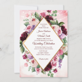 Bourgondische Boho Wijn Waterverf Bloemen Bruiloft Kaart