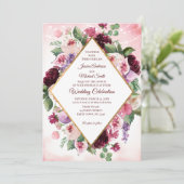 Bourgondische Boho Wijn Waterverf Bloemen Bruiloft Kaart (Staand voorkant)